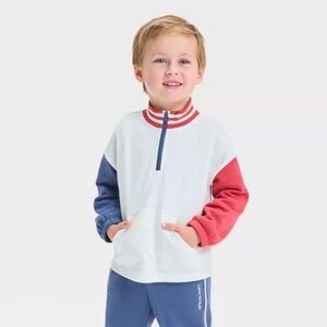 French Terry Color Block Quarter Zip Sweatshirt